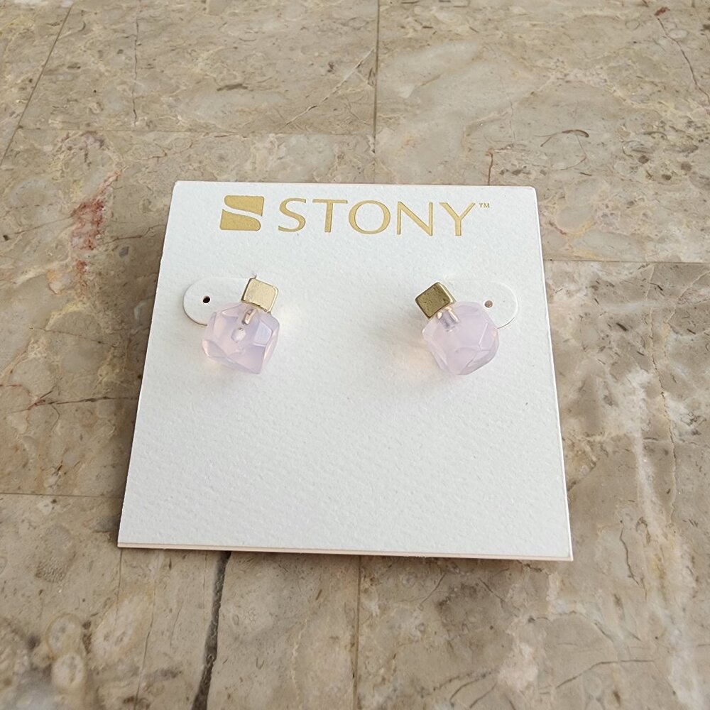 Stony Gold and Clear Pink Stud Earrings